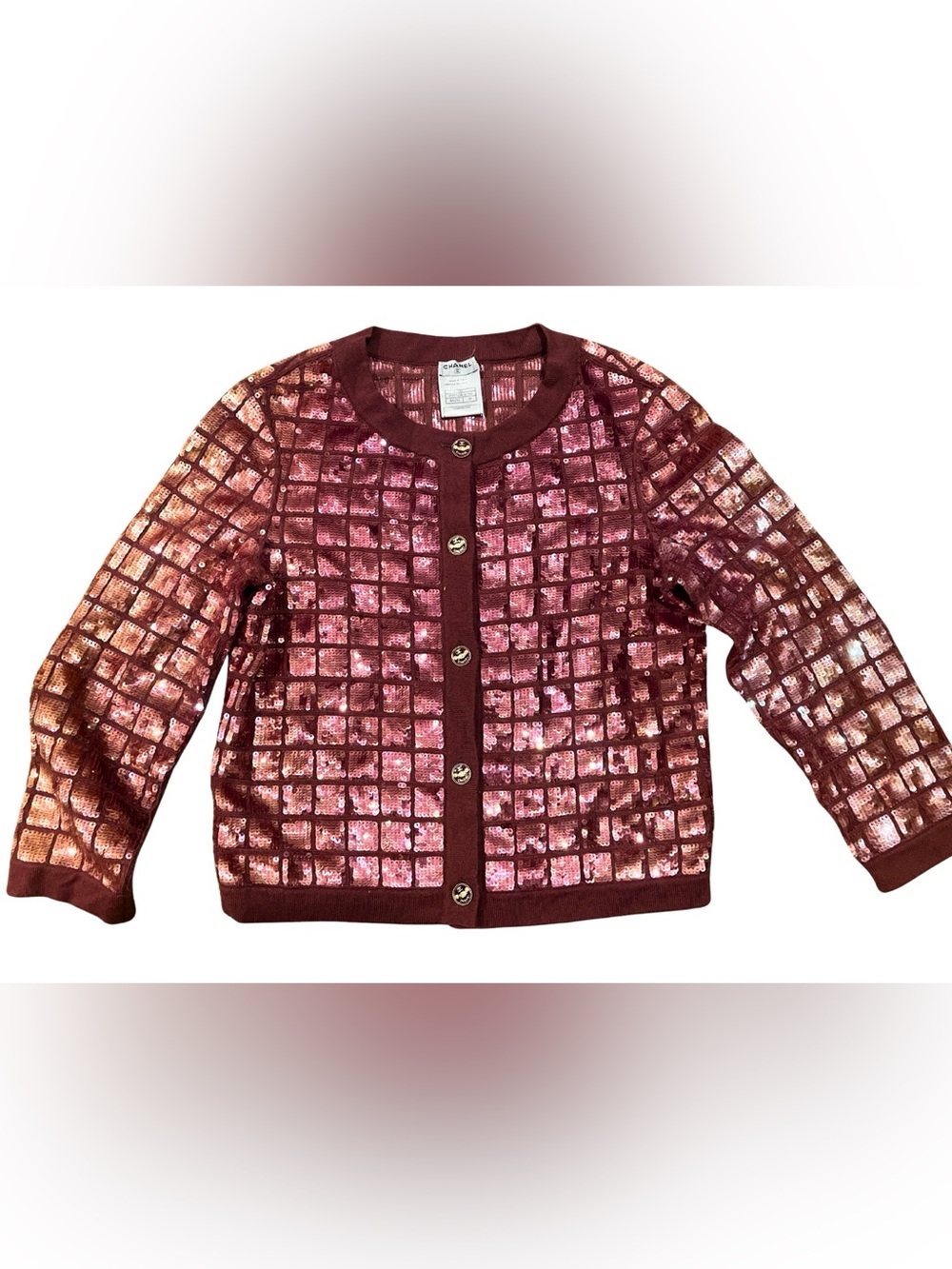 CHANEL Vintage Spring 2008 Mauve Sequin Embellished Cashmere Cardigan-Size 38